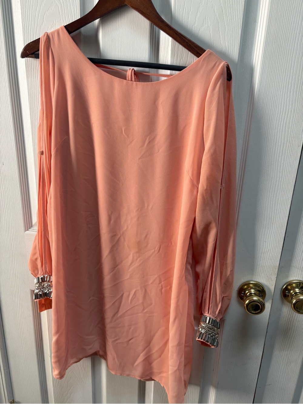 Francesca's Collections Peach Midi Dress with Embellished Cuffs